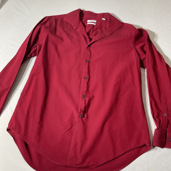 Calvin Klein Slim Fit Red Long Sleeve Button-Up Shirt 16-16.5 34/35 Size L - Picture 1 of 6